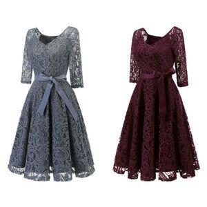 Elegant Romantic Retro Vintage Swing Lace Bridesmaid Prom Dress with Belt S NEW